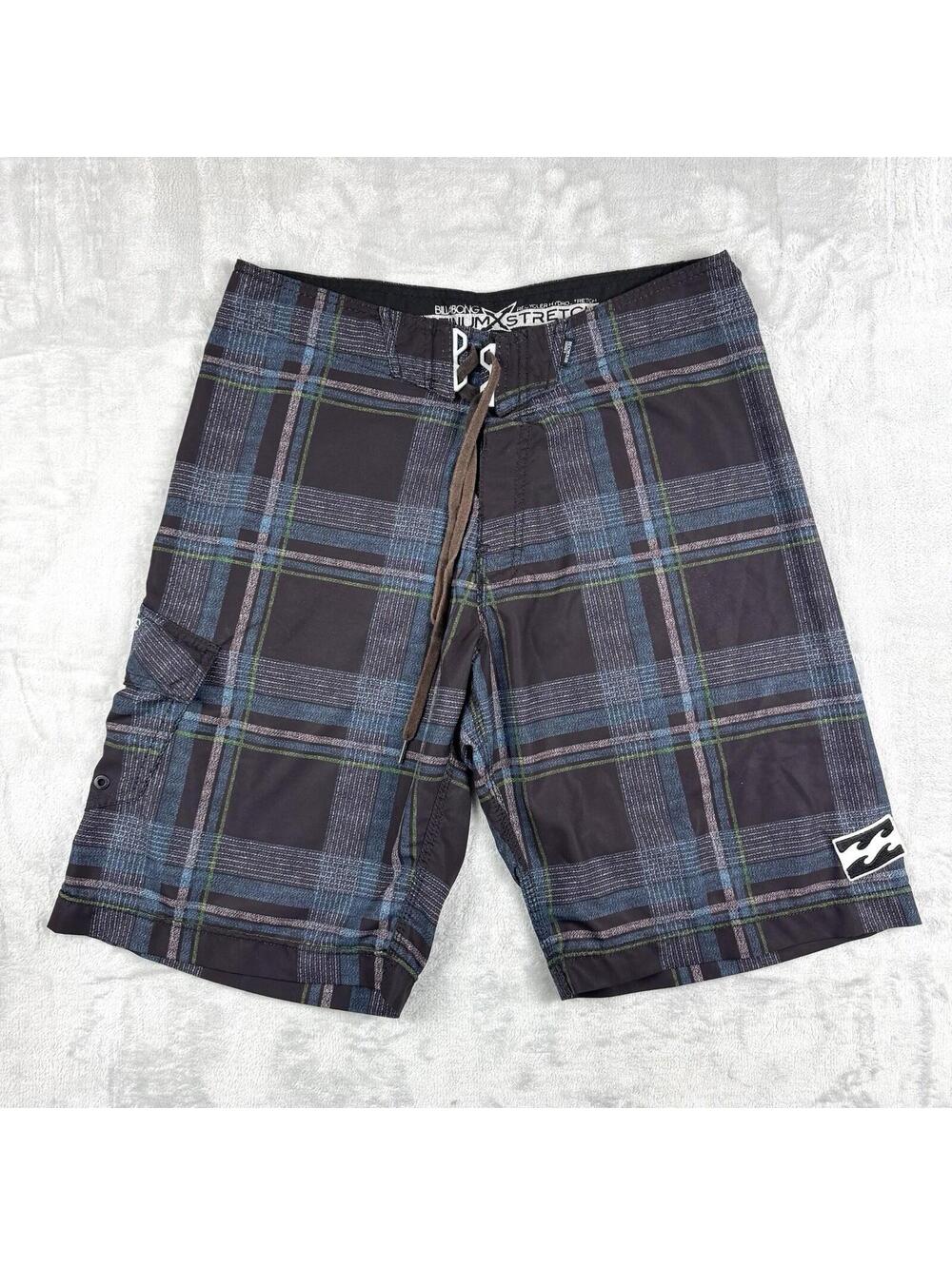 Y2K Billabong Platinum X Stretch Plaid Board Shorts Size 34 Surf Vacation Summer